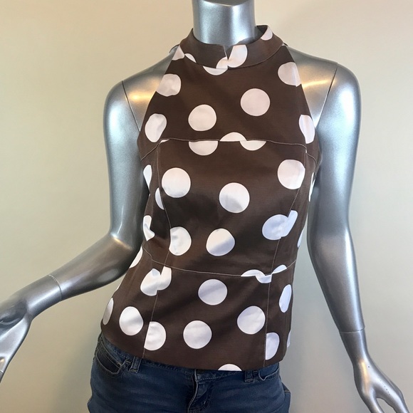 Donna Degnan Size 4 Small Polka Dot Sleeveless Blouse Brown White Top - Picture 4 of 16